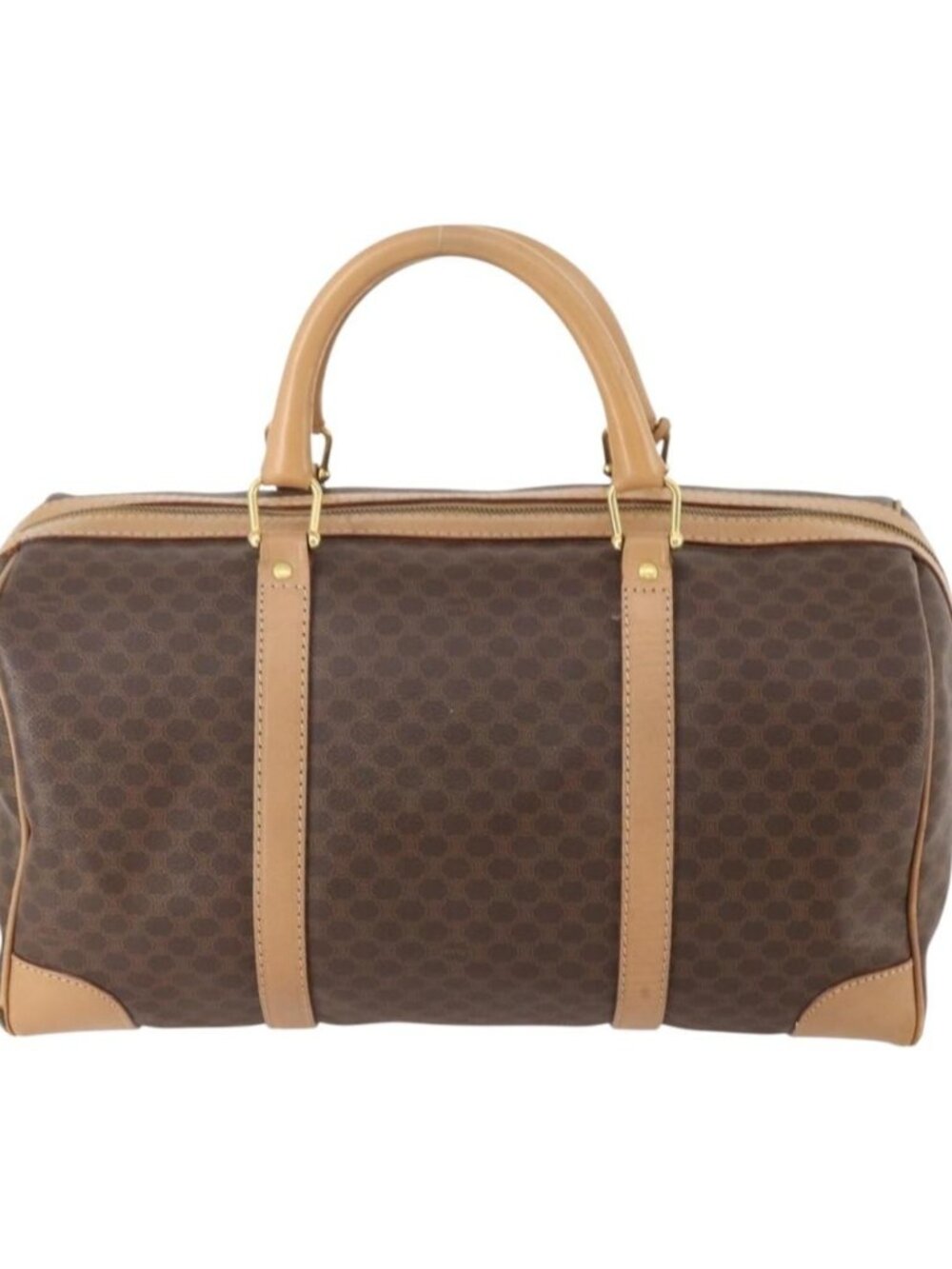 CELINE Macadam Canvas Boston Bag PVC Leather Brown Gold - Picture 2 of 16